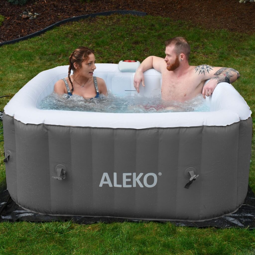 AlekoALEKO Portable Spa 4-Person Jetted Inflatable Hot TubHTISQ4WHGY-APinflatable Hot TubInflatable Hot TubsInflatable Spa