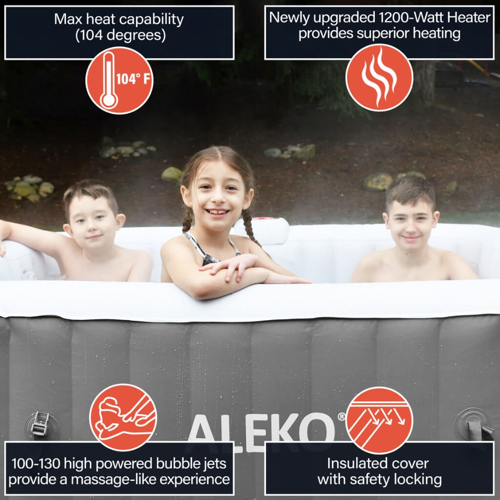 AlekoALEKO Portable Spa 4-Person Jetted Inflatable Hot TubHTISQ4WHGY-APinflatable Hot TubInflatable Hot TubsInflatable Spa