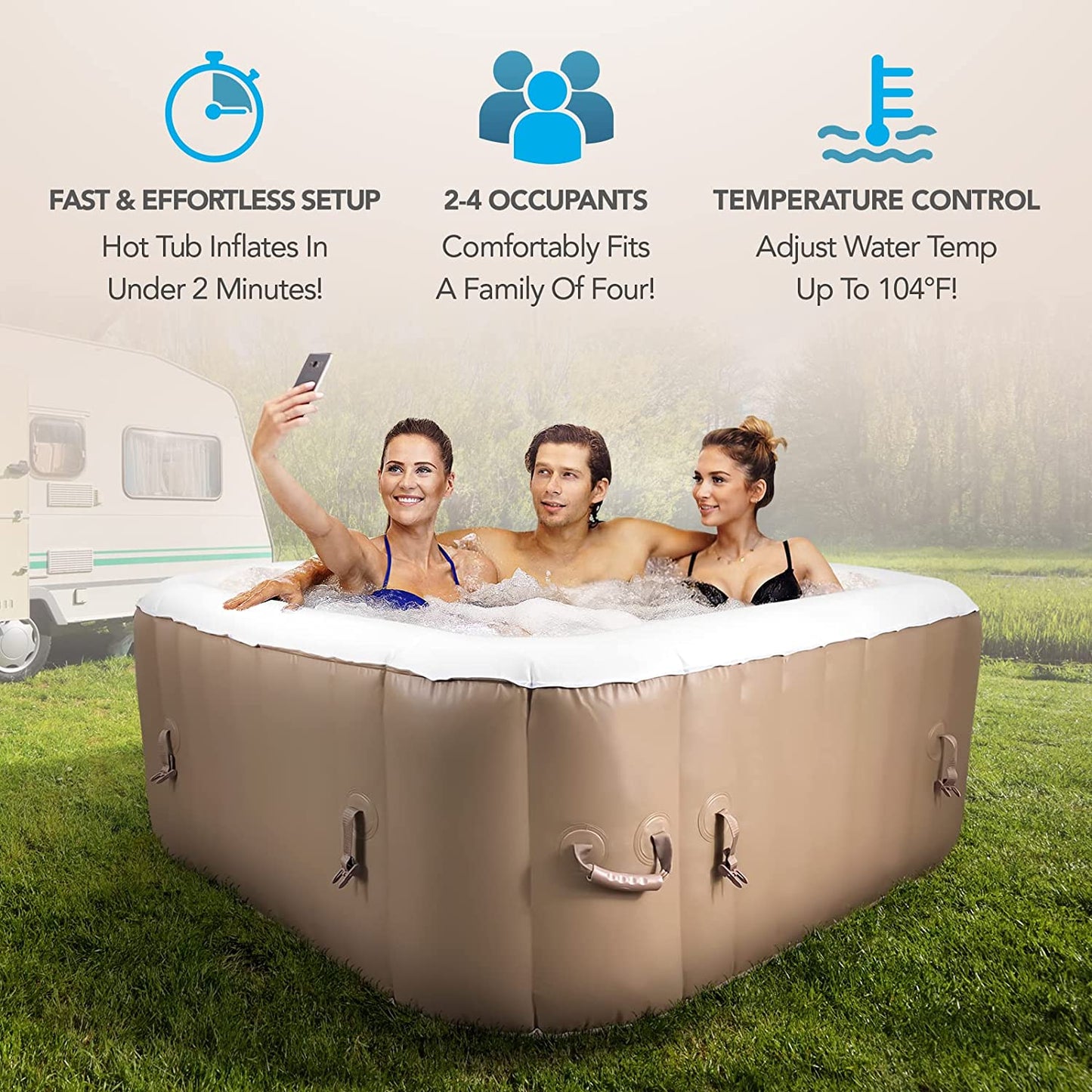 MOAJOmniSpa 4-Person Inflatable Air Jet Bubble Hot TubInflatable Hot TubsInflatable SpaSquare