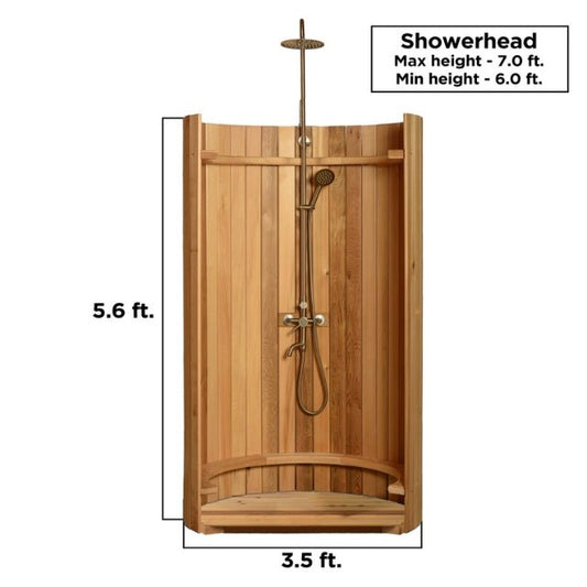 AlekoCedar Wood Curved Enclosure Outdoor Rinse Shower EllipseSHCEDRUSTIC-APOutdoor ShowerStainless Steel Outdoor ShowersWeather Resistant Outdoor Showers