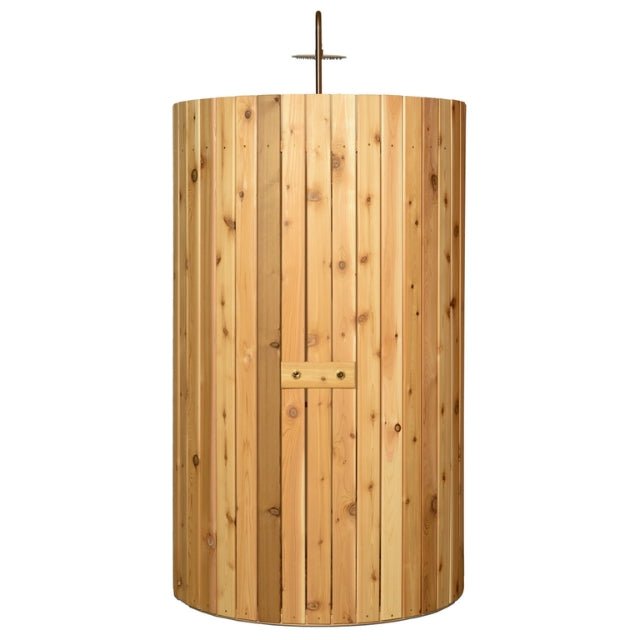 AlekoCedar Wood Curved Enclosure Outdoor Rinse Shower EllipseSHCEDRUSTIC-APOutdoor ShowerStainless Steel Outdoor ShowersWeather Resistant Outdoor Showers