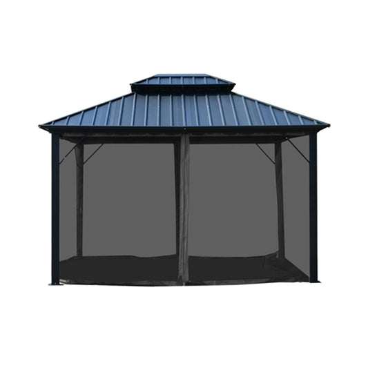 AlekoDouble Roof Hardtop Gazebo 12 x 10 w/ Mosquito Net BlackGAZM10X12-APSunshades