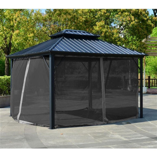 AlekoDouble Roof Hardtop Gazebo 12 x 10 w/ Mosquito Net BlackGAZM10X12-APSunshades